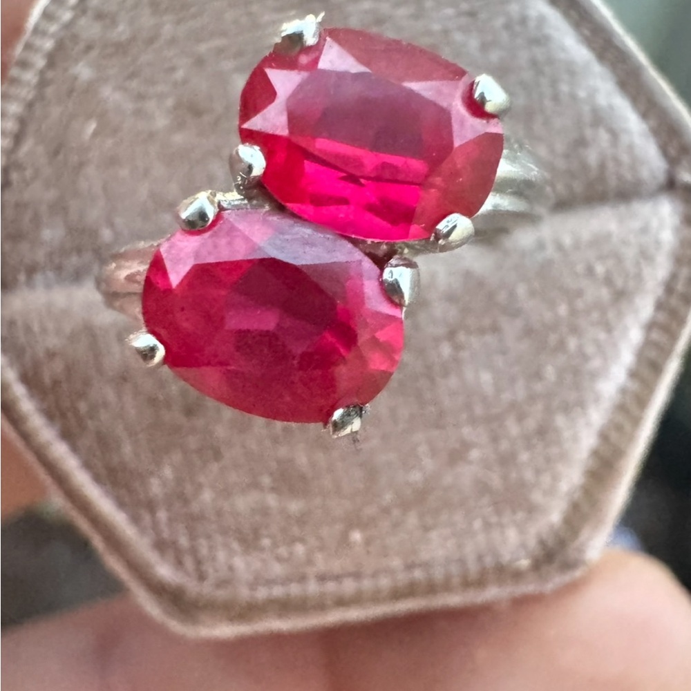 Vintage Nissan Ruby 10K Double Oval Gemstone Ring - Picture 9 of 12